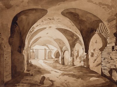 De wandelgang naar het Amfitheater in Pozzuoli, met toevoegingen door Prins Alfonso Maria di Borbone, 19 oktober 1852 door Achille Vianelli